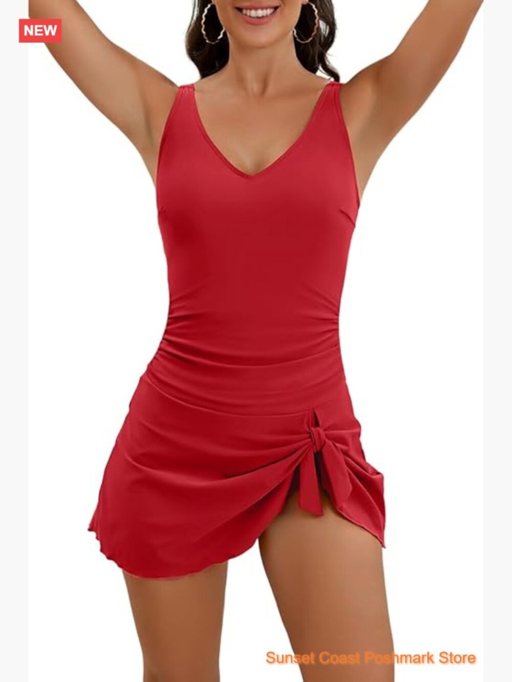 One Piece Swim Dress Tummy Control Swimdress Skirt Bathing Suit with Adjustable